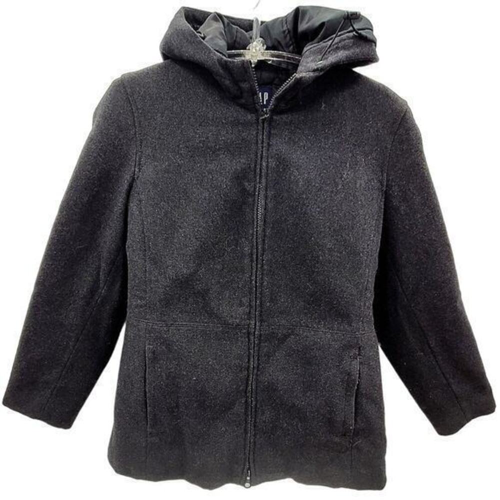 HP Gap Vintage Gray Flannel Quilted Lined Hooded Zip Parka Coat‎
